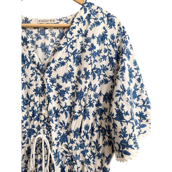 R. Vioimos Dress Ties Peasant Blue Boho Floral Long Flowy Comfortable Cottage 16 - Picture 4 of 10